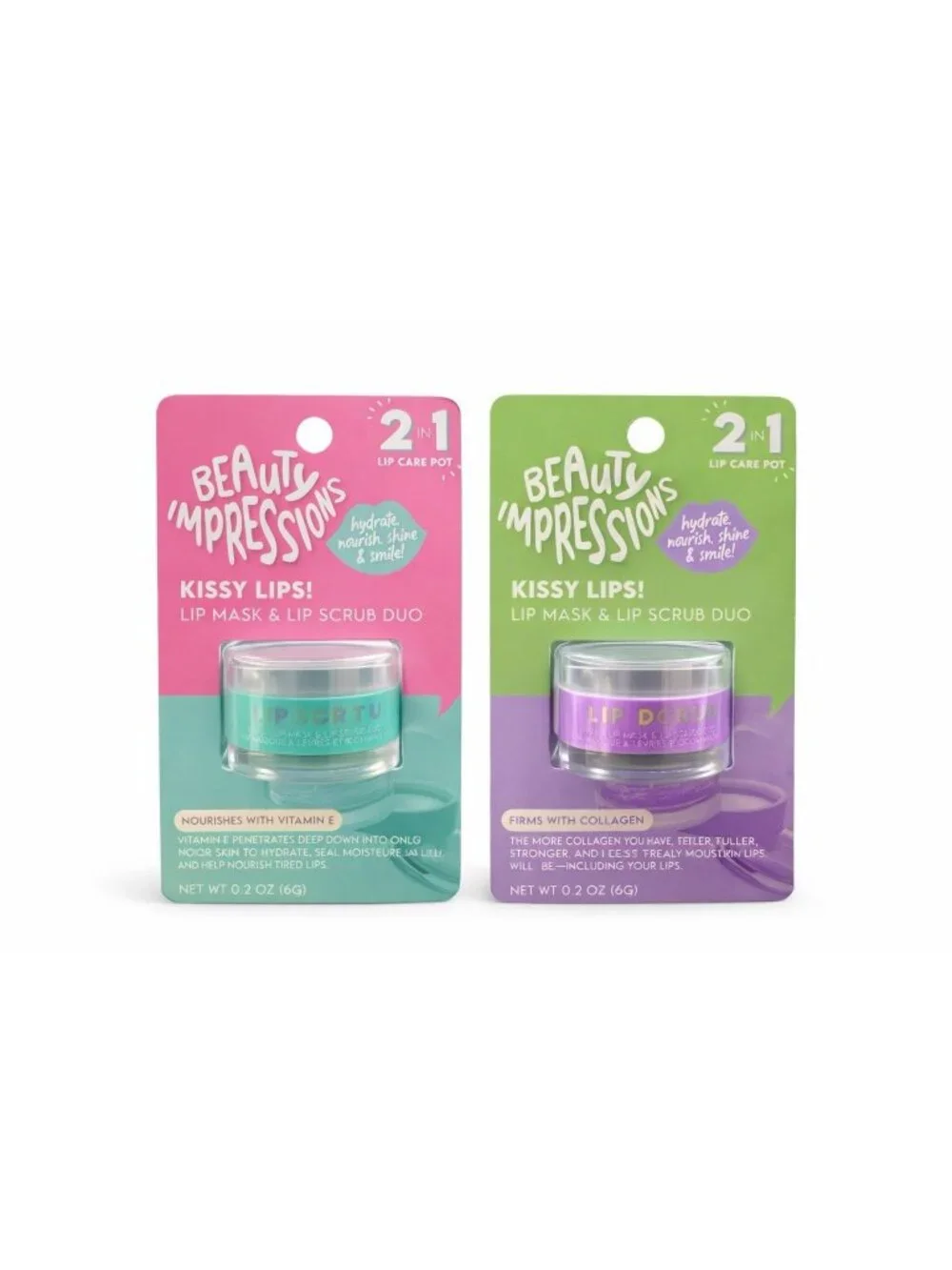 Beauty Impressions 2 in 1  Lip Mask Lip Scrub 2 pc Set new